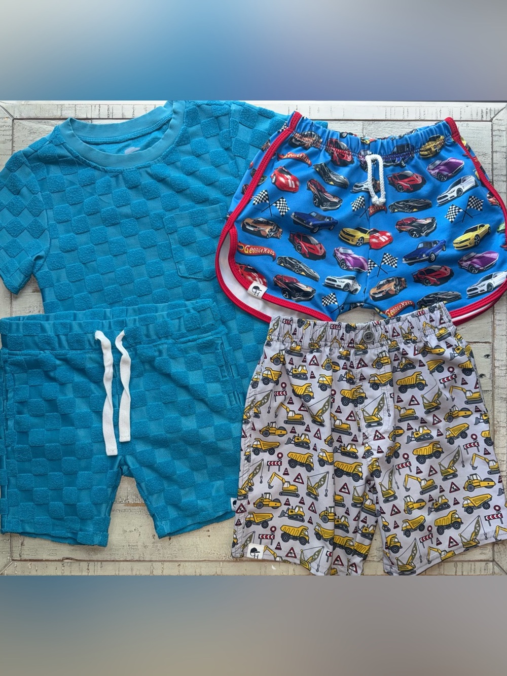 George Hats Boys 4-5 years lot- check terry set, walk shorts,swim track shorts